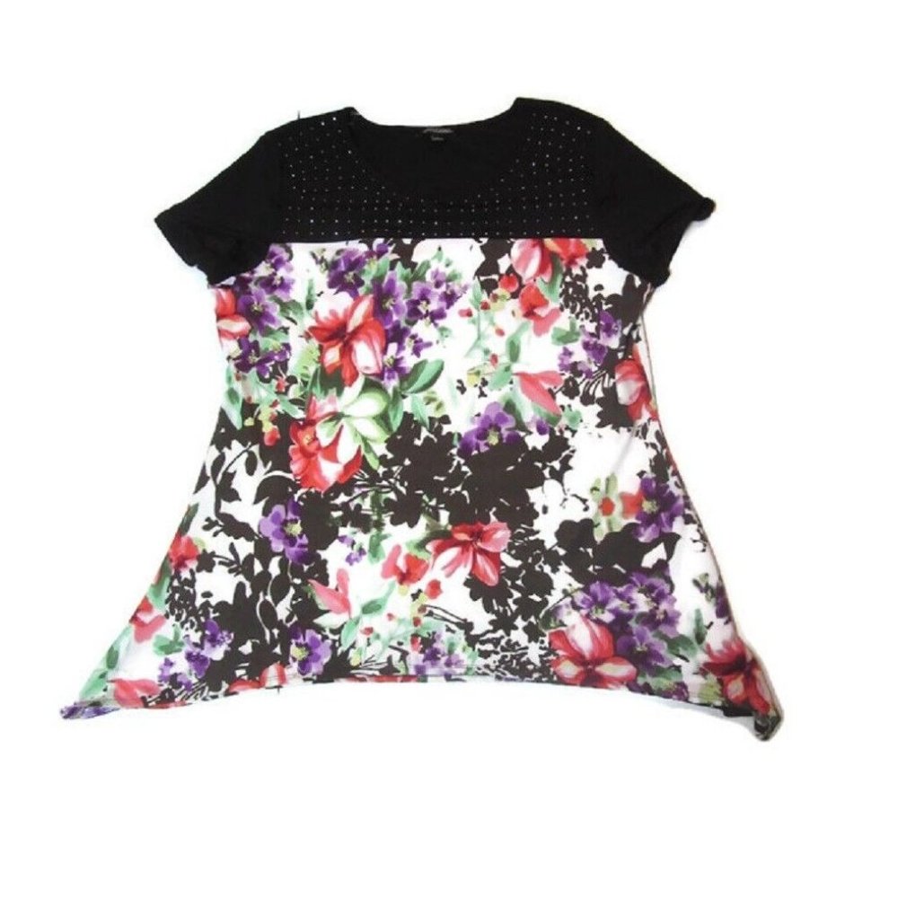 Notations Embellished Floral Solid Knit Top w/Small Stud Trim LARGE (245) - Picture 2 of 4